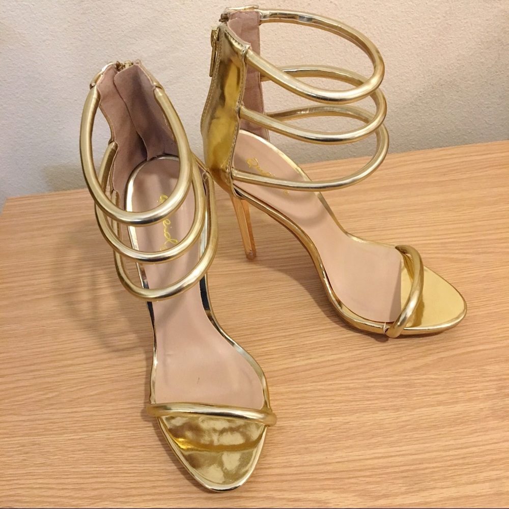 Gold Strappy Caged Heels